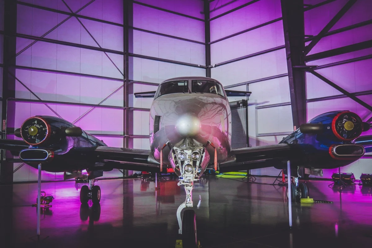 plane in an hangar