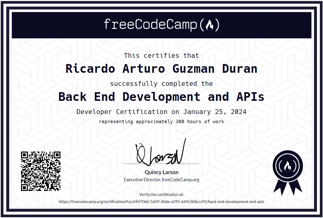 Backend and APIs certification
