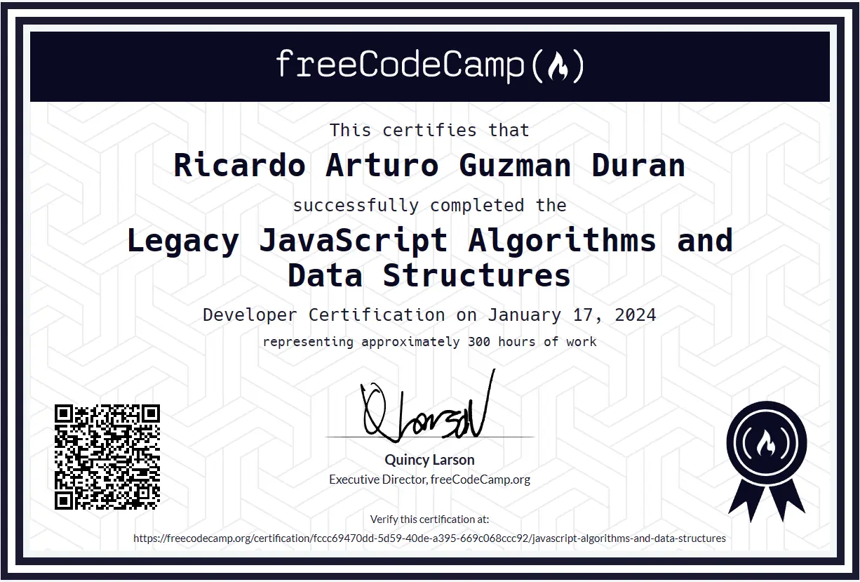JavaScript Certification of completion