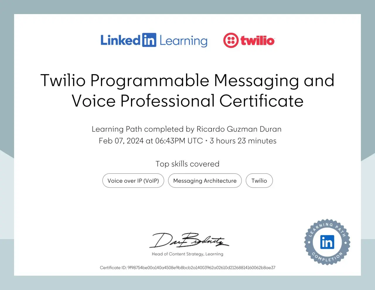 Twilio Programmable messaging and Voice certification